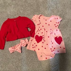 Cute Valentines Outfit. 6m Onesie dress and shrug